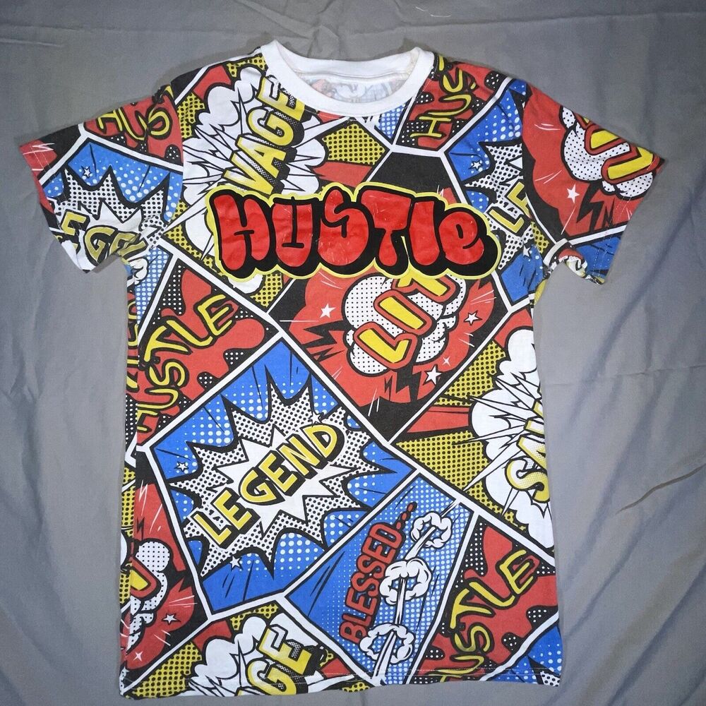 Bailey Apparel Launder HUSTLE Retro Pop Art Graphic T‎ Shirt Mens Size Small